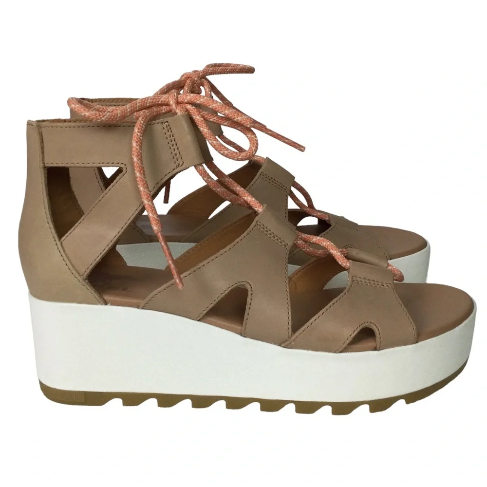 NEW Sorel Cameron Flatform Lace Sandals Honest Beige/Gum Sz 9